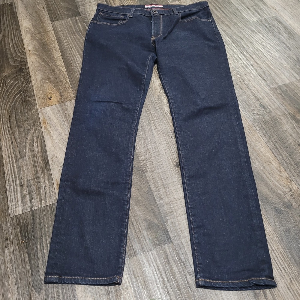 Tommy Hilfiger Jeans Mens 36x32 Blue Slim Fit Denim Dark Wash Jeans